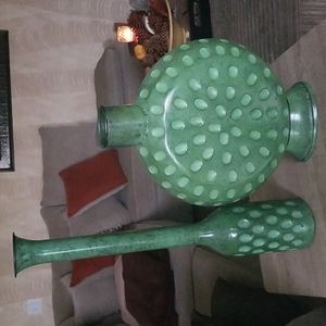 Green metal vases 2 pc